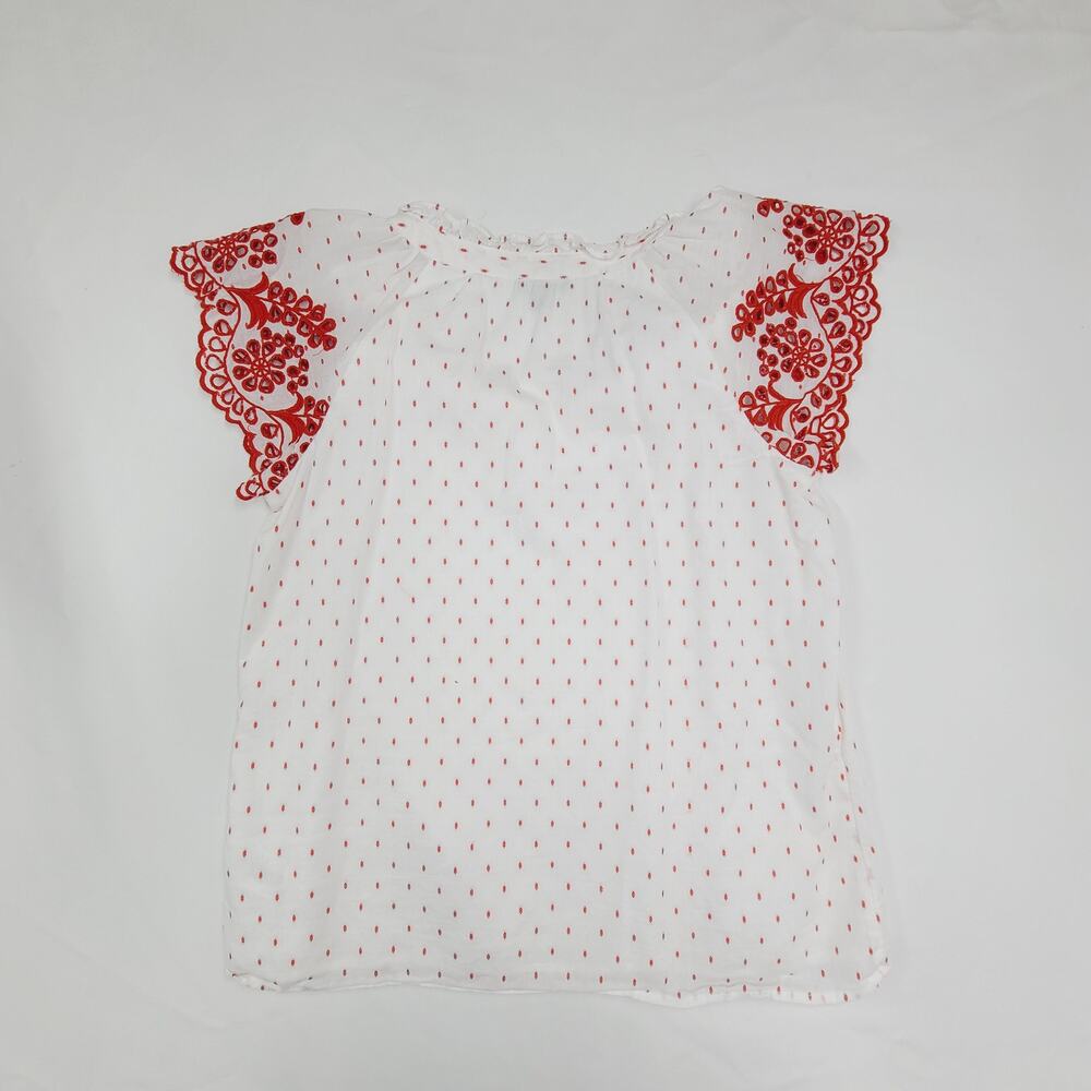 Talbots Embroidered Flutter-Sleeve Top Women's P Tassel Ties - Picture 2 of 12